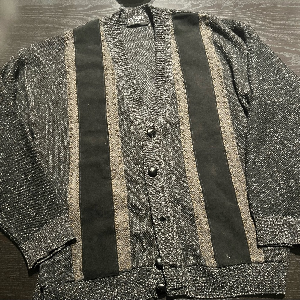 Men's Classic Black and Gray Cardigan Sweater